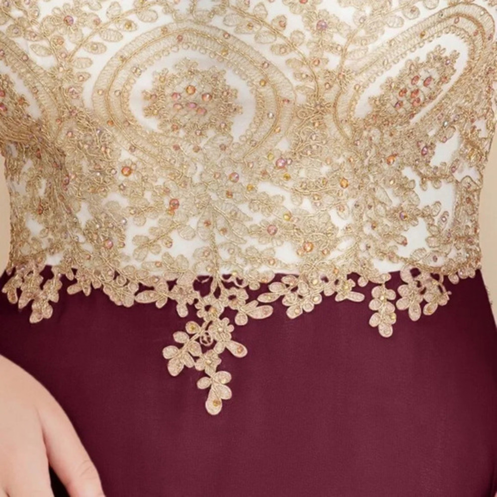 Babyonline D.R.E.S.S. Sequin Rhinestone Insert Floral Embroidered Chiffon Prom S - Picture 9 of 11